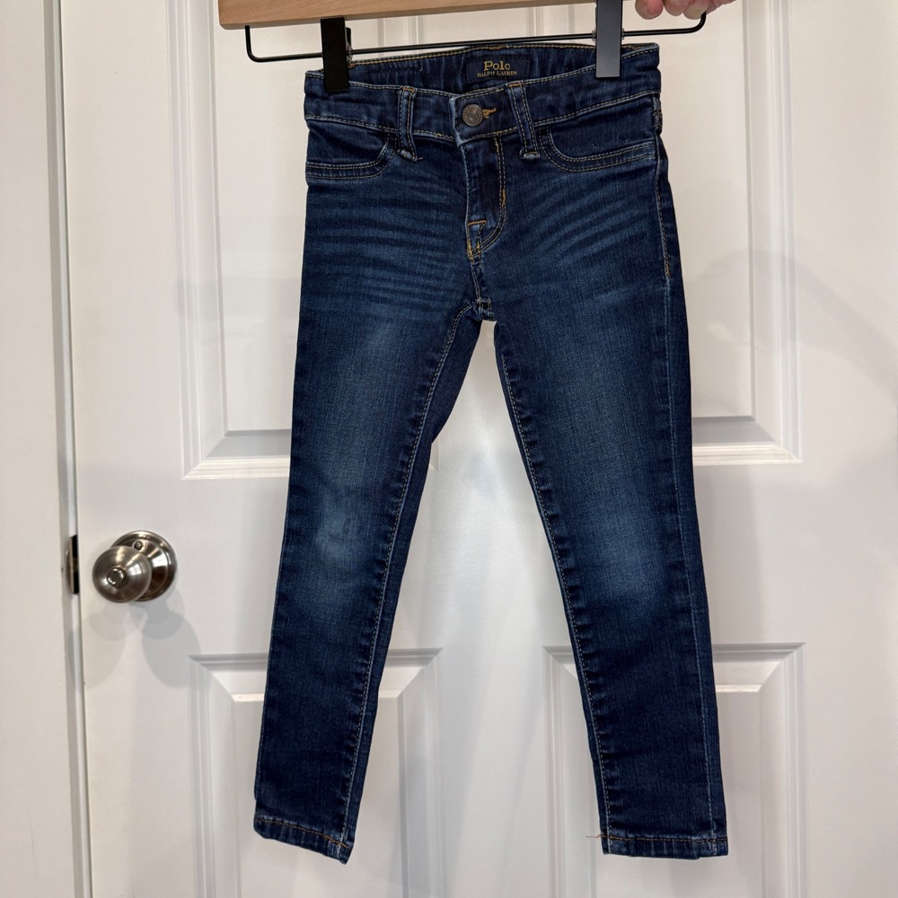 Polo Ralph Lauren Kids Dark Wash Skinny‎ Jeans Size 4 Adjustable Waist Denim
